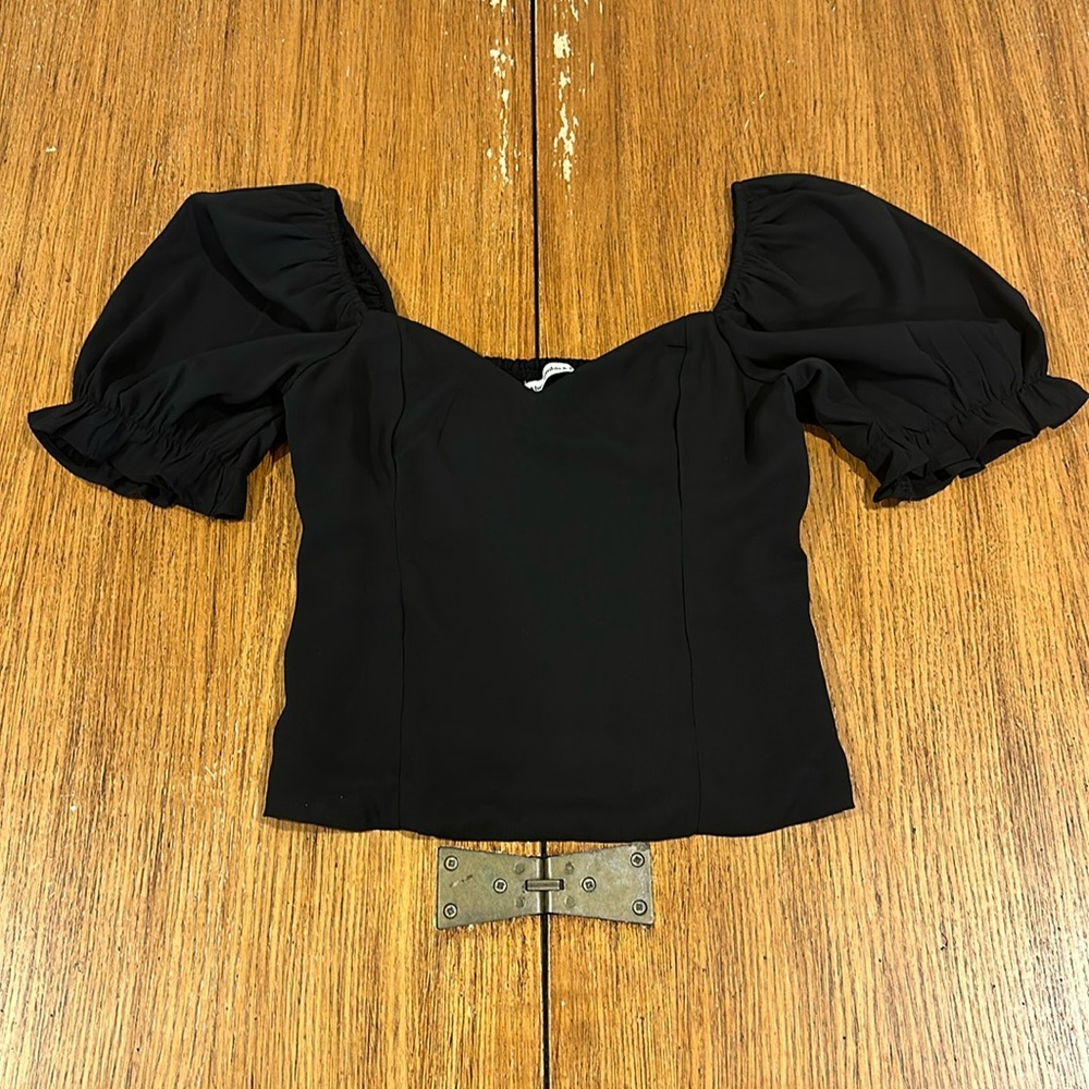 ABERCROMBIE AND FITCH Black Puff Sleeve Off The Shoulder Top